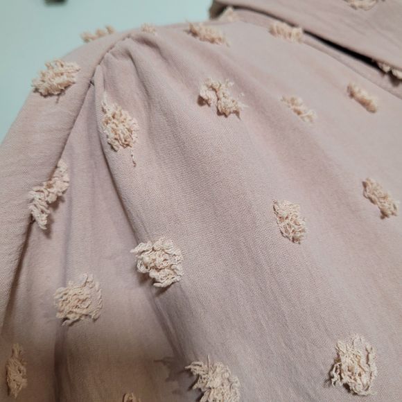 Bothenial Women's Dusty Pink Pom Pom Short Sleeve Button Up Work Top Size XXL - Picture 5 of 7